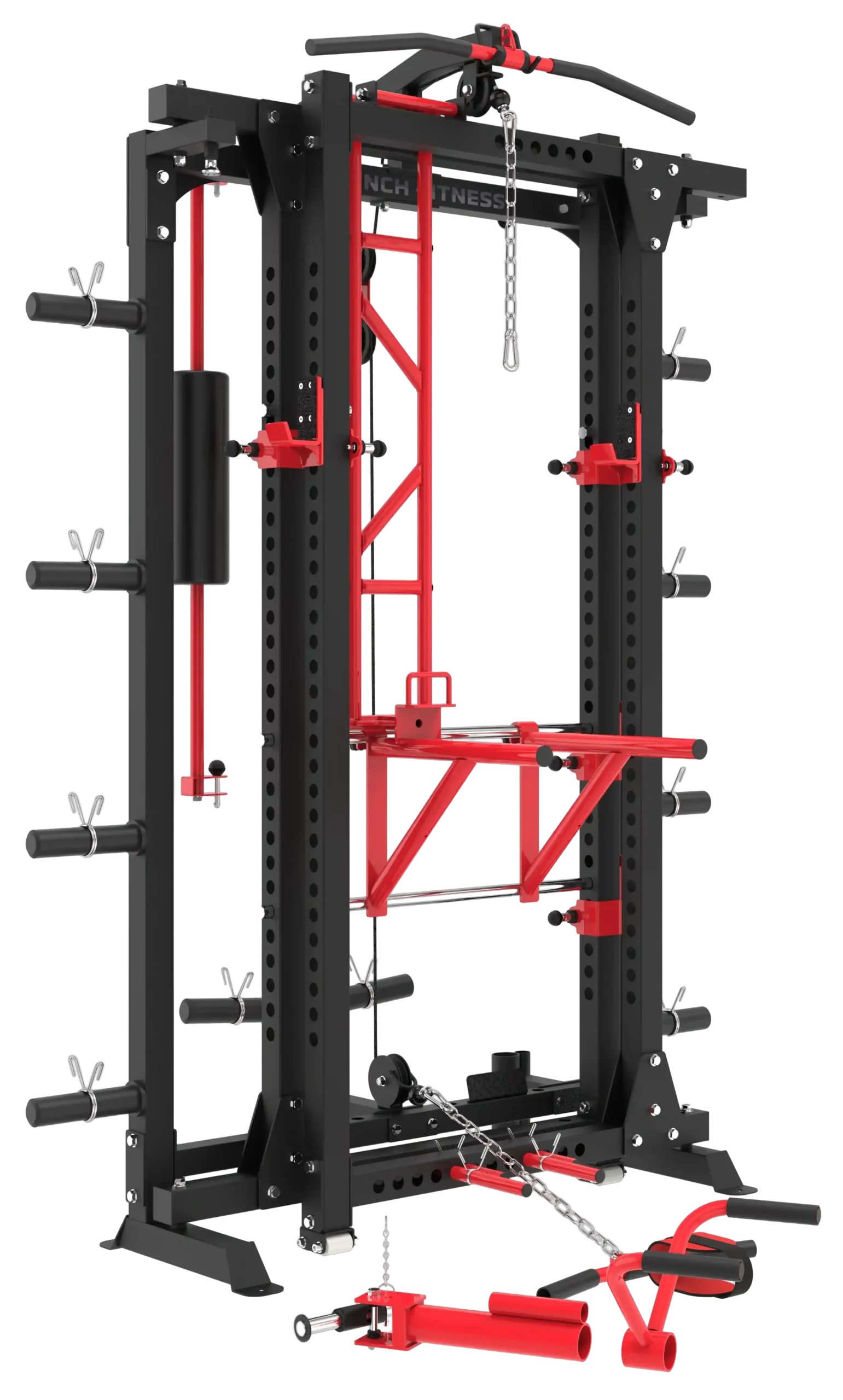 French Fitness Folding Cable Power Rack / Cage, Red/Black (New)