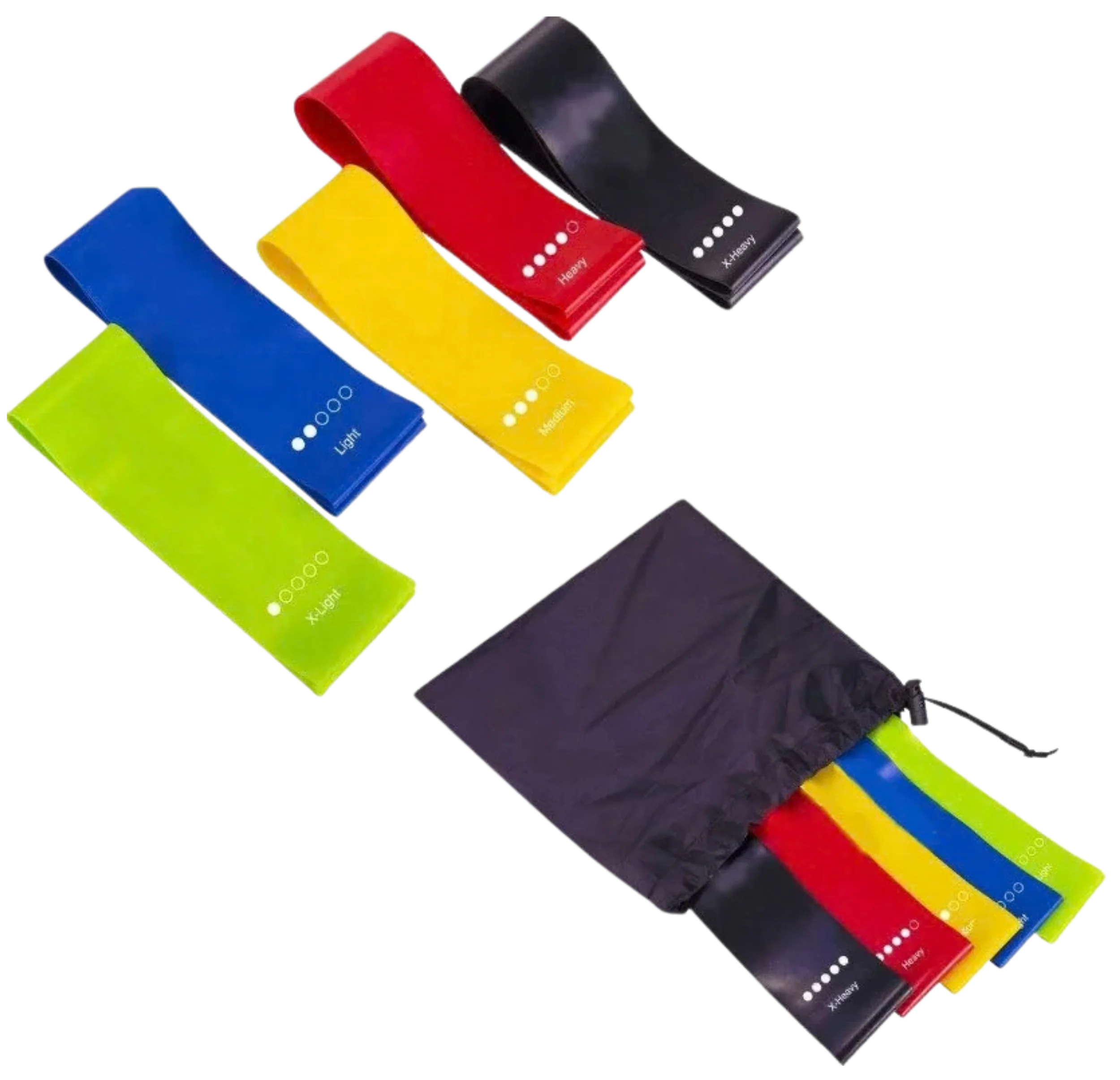 French Fitness Mini Resistance Bands Exercise Loops 600mm x 50mm, Set of 5 (New)
