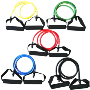 French Fitness Resistance Band Set of 5 w/Handles (New)