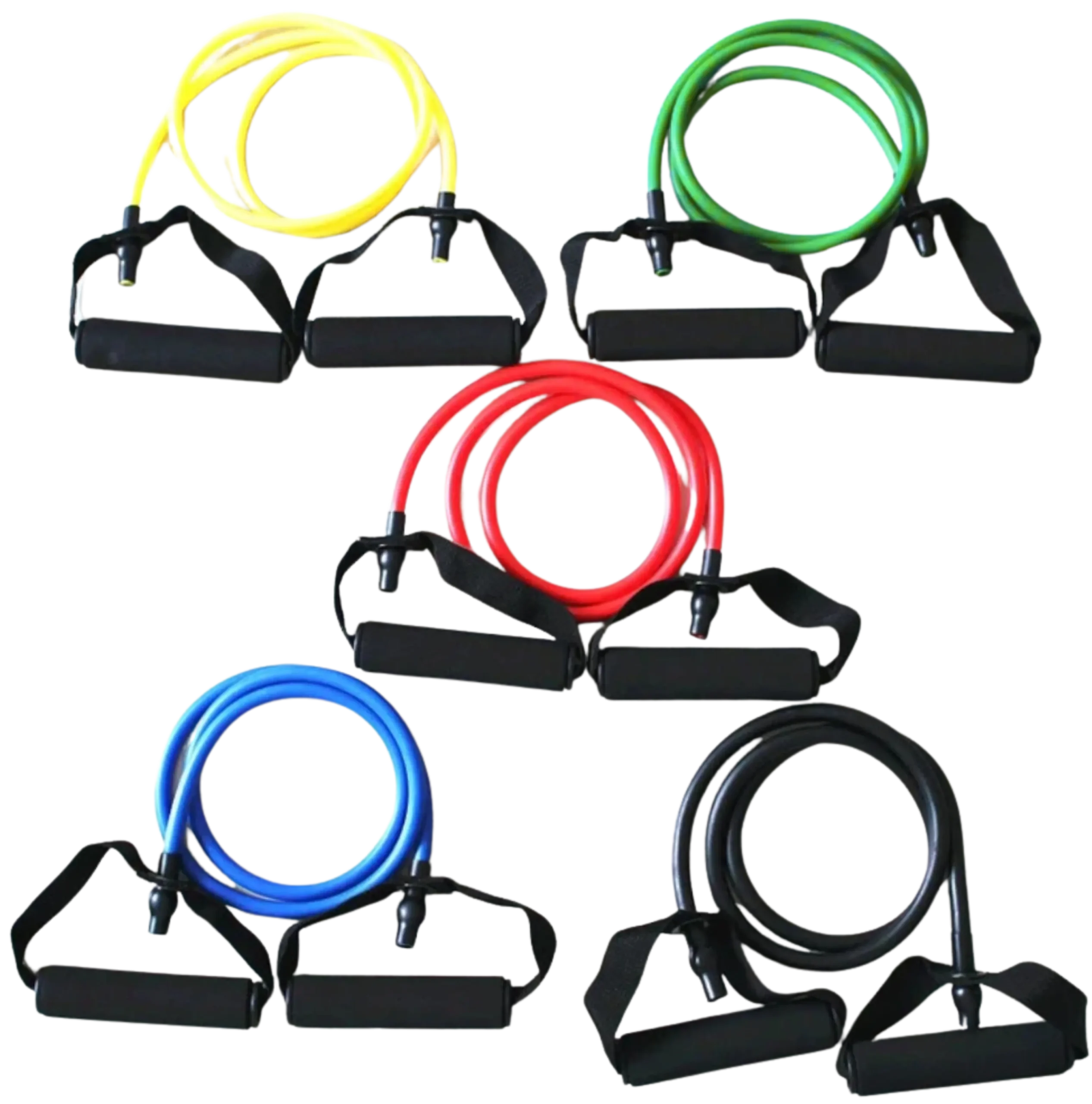 French Fitness Resistance Band Set of 5 w/Handles (New)