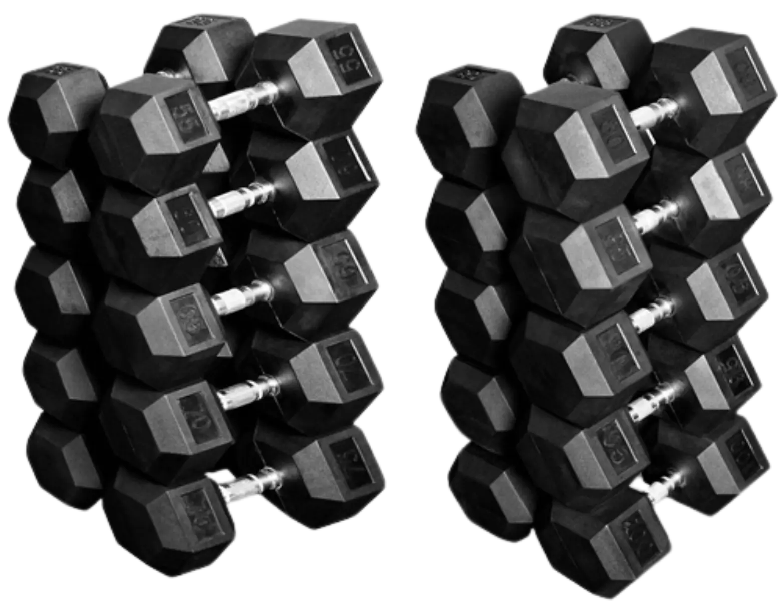 French Fitness Rubber Coated Hex Dumbbells (New)