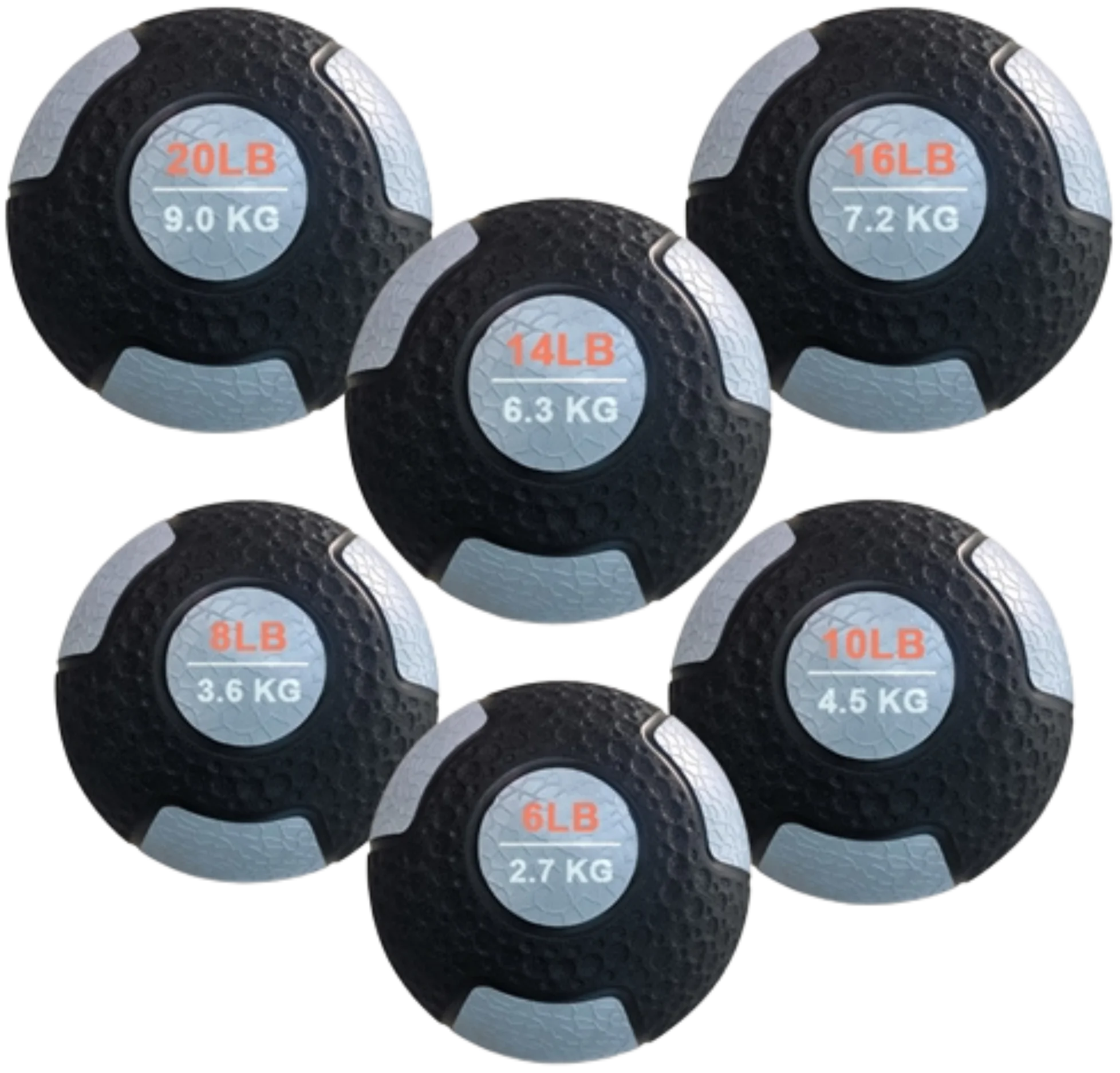 French Fitness Rubber Medicine Ball Set of 6 (6 to 20 lbs) (New)