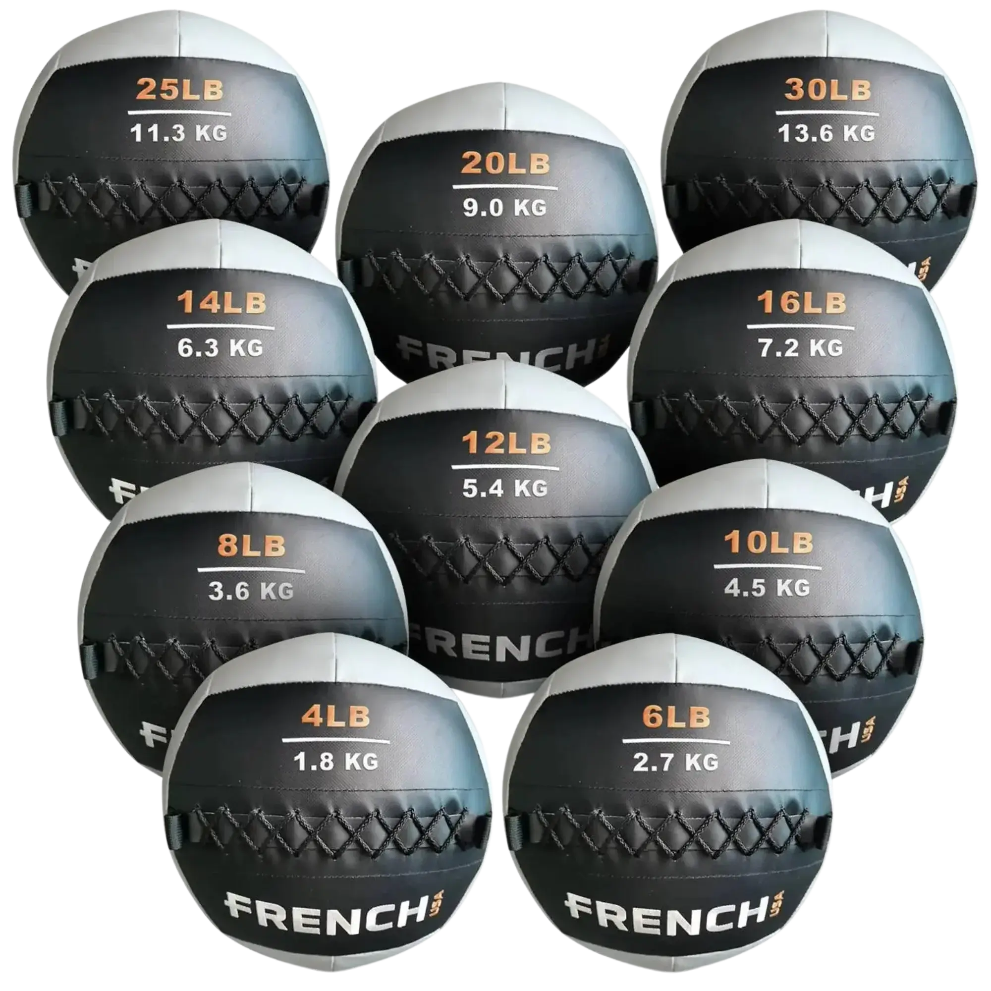 French Fitness Soft Medicine Wall Ball Set of 10 (4 to 30 lbs) (New)