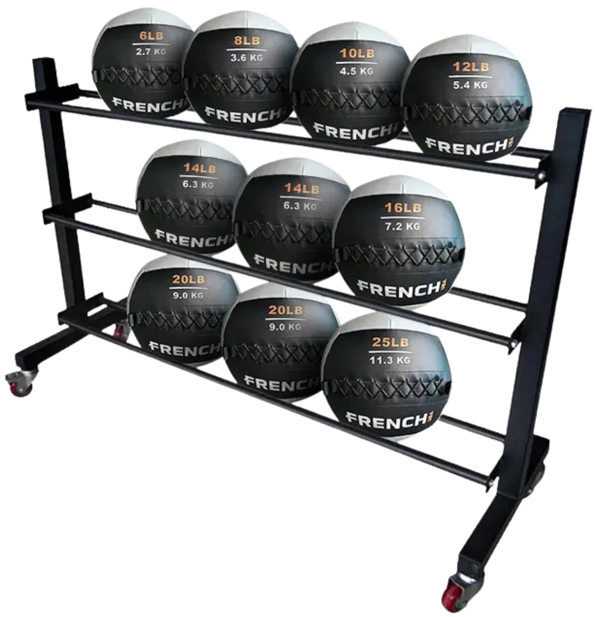 French Fitness Soft Medicine Wall Ball Set of 10 (6 to 25 lbs) w/Rack (New)