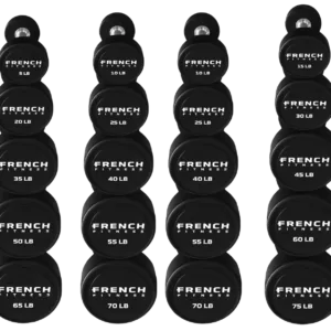 French Fitness Urethane Round Pro Style Dumbbell V2 Set, 5-75 lbs (New)